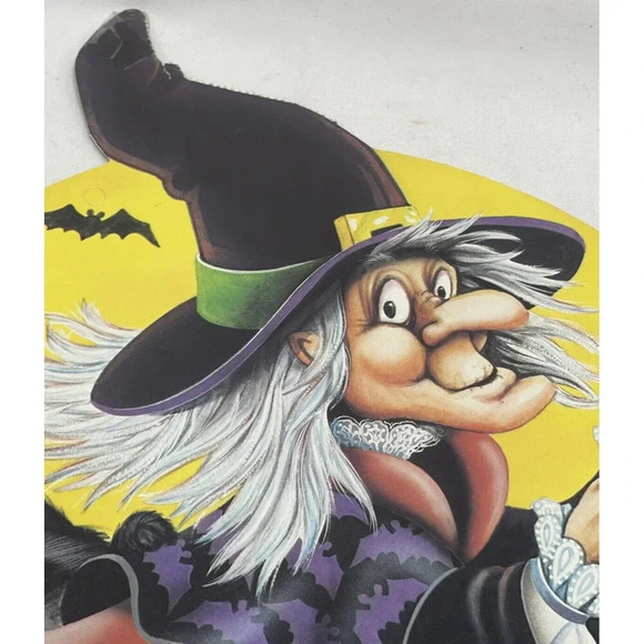 NOS Vintage 1983 BEISTLE Halloween 2 Sided Witch On Broom Cutout Decoration 16" - Picture 2 of 16